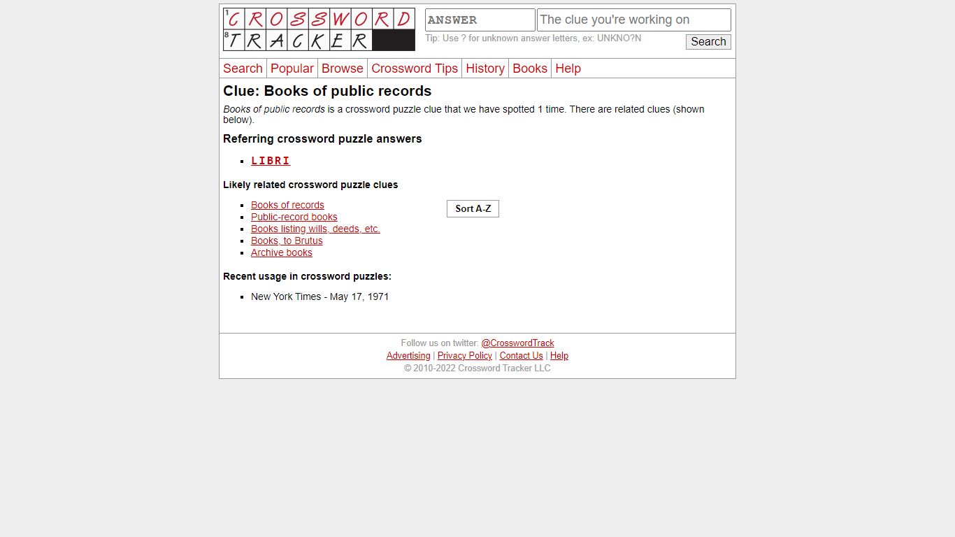 Books of public records - crossword puzzle clue